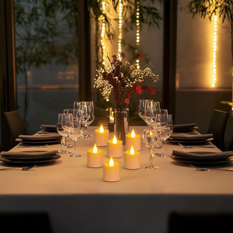 Yme candles used as elegant wedding table decor and centerpieces