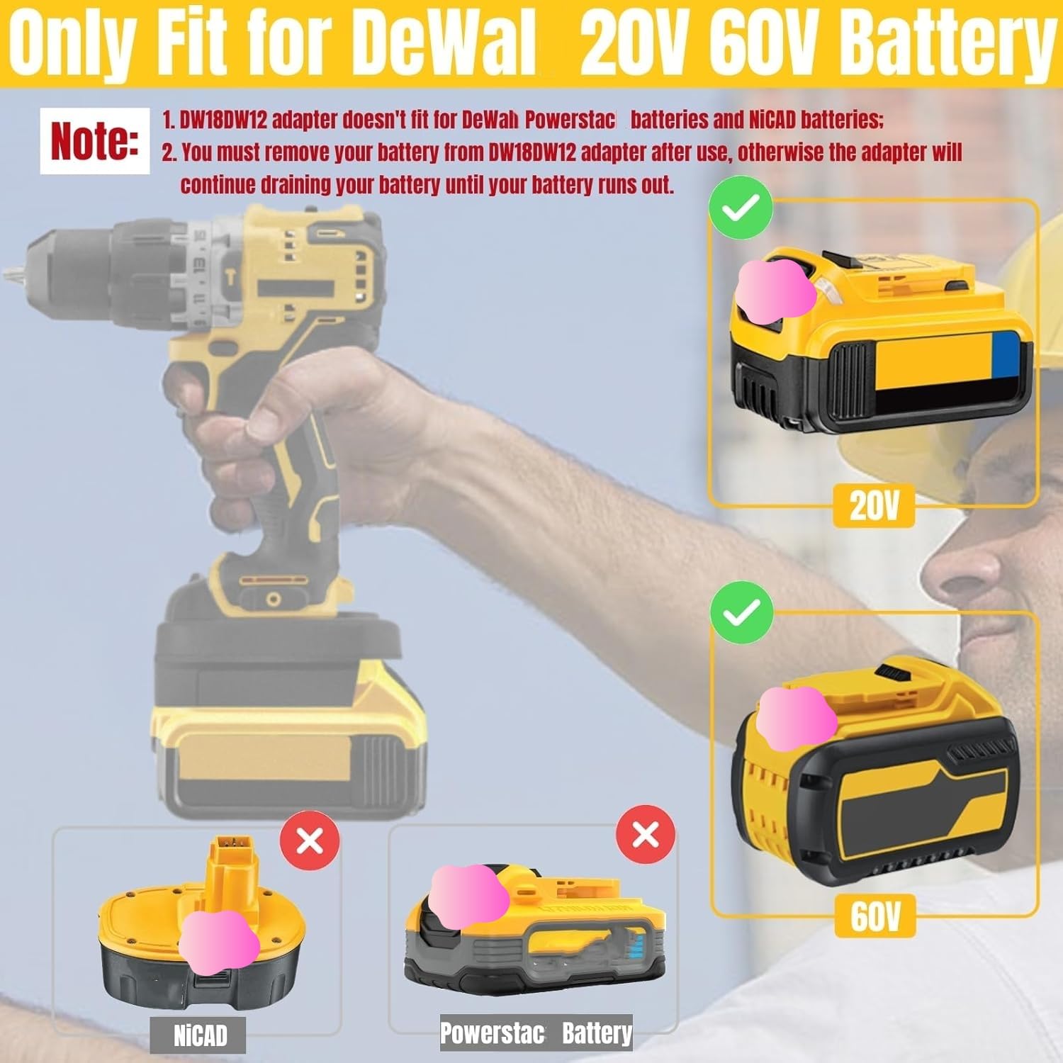 YMWLKJ compatibility with 12V DeWalt tools boosts versatility