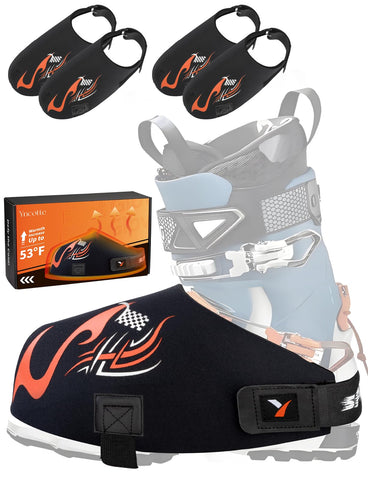 Yncotte ski boot covers on slope keep feet warm and dry for skiing.