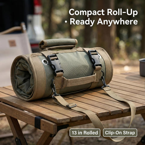 Yobobo tool bag compact bundle with buckles after a job.