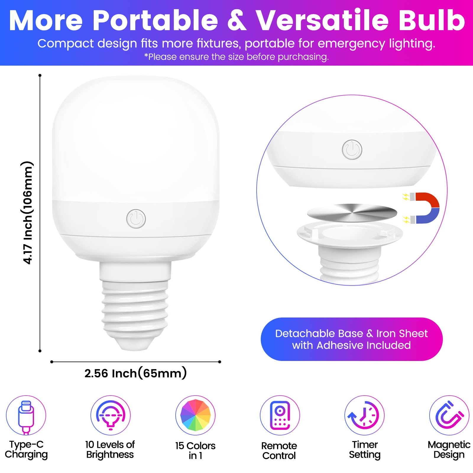Yochoice 2000mAh rechargeable bulb for longer use.