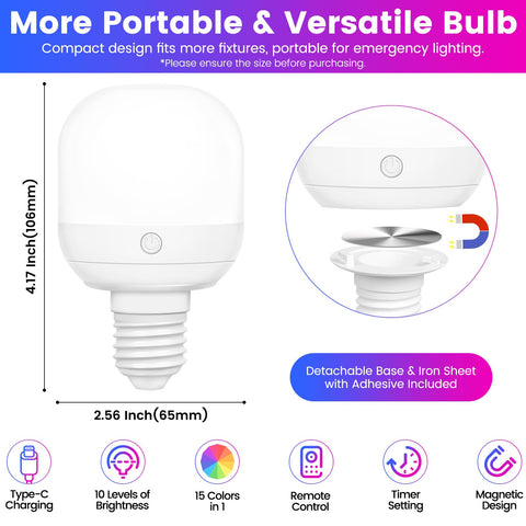 Yochoice 2000mAh rechargeable bulb for longer use.
