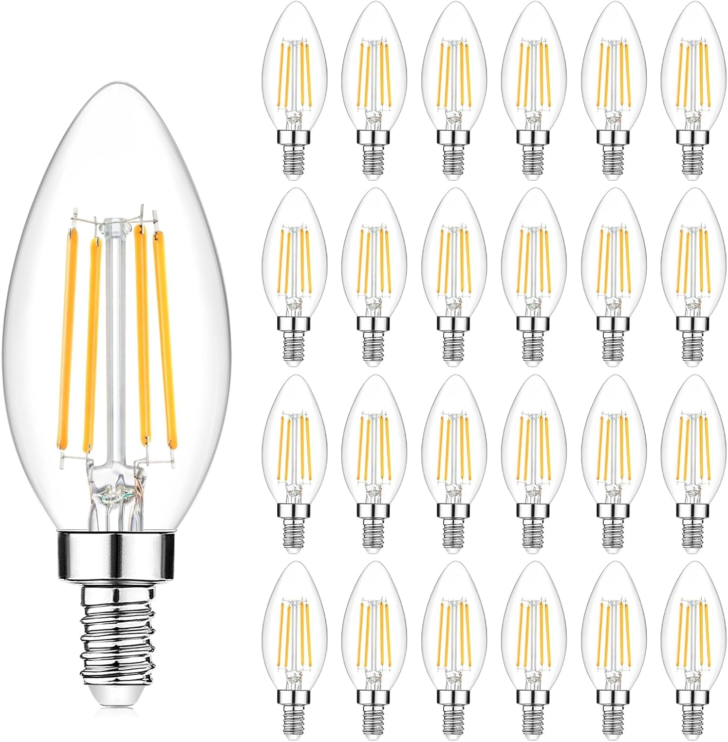 Yochoice 24-pack dimmable E12 LED candelabra bulbs for elegant chandelier lighting and energy savings.