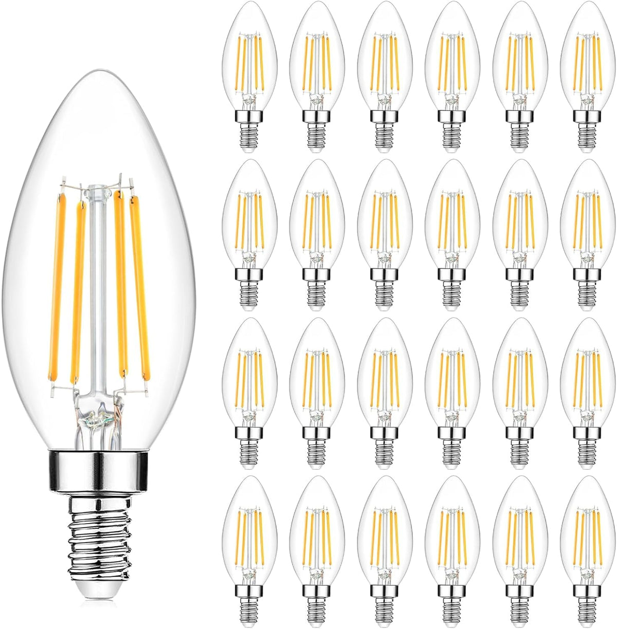 Yochoice 24-pack dimmable E12 LED candelabra bulbs for elegant chandelier lighting and energy savings.