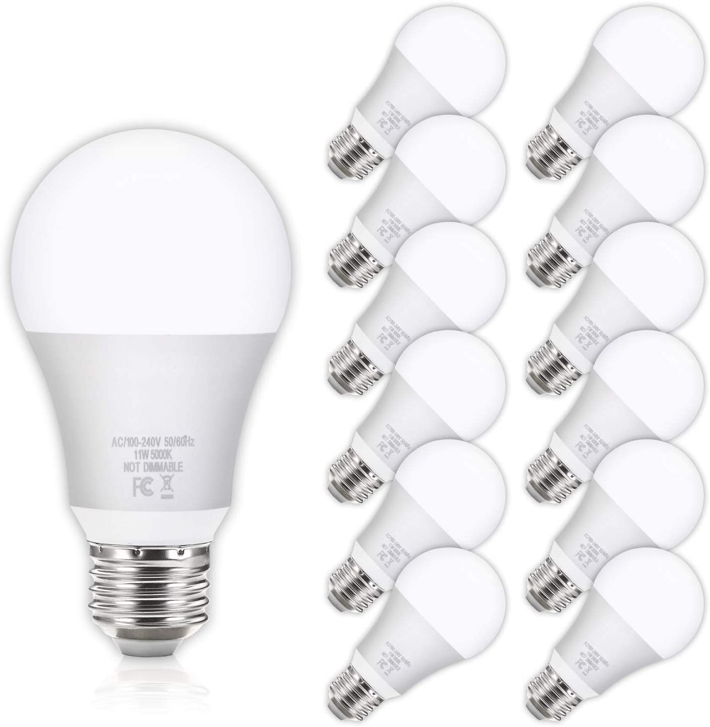 Yochoice A19 LED bulbs emit 1100 lumens at 5000K daylight for bright, natural room lighting