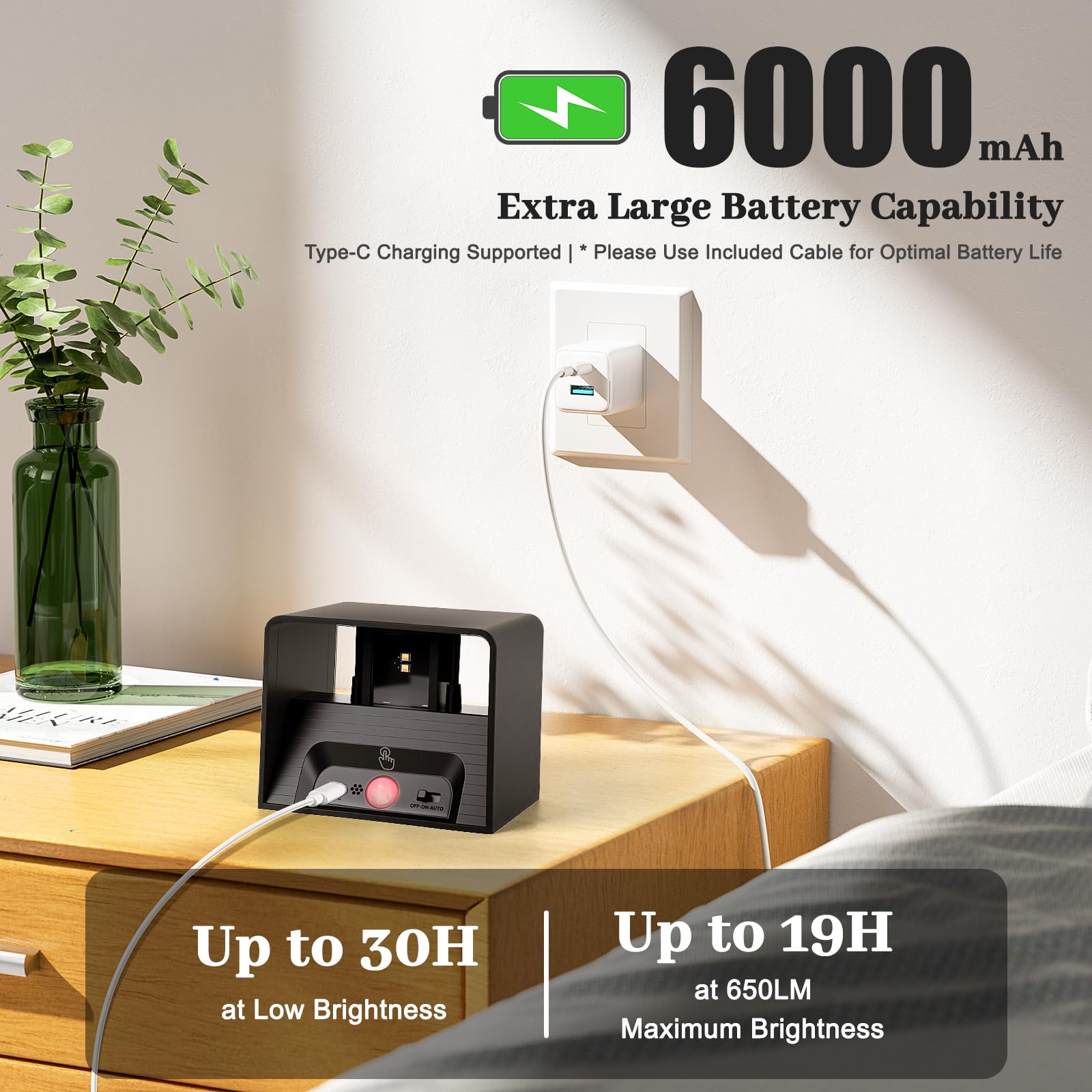 Yochoice battery powered wall light charging with included cable