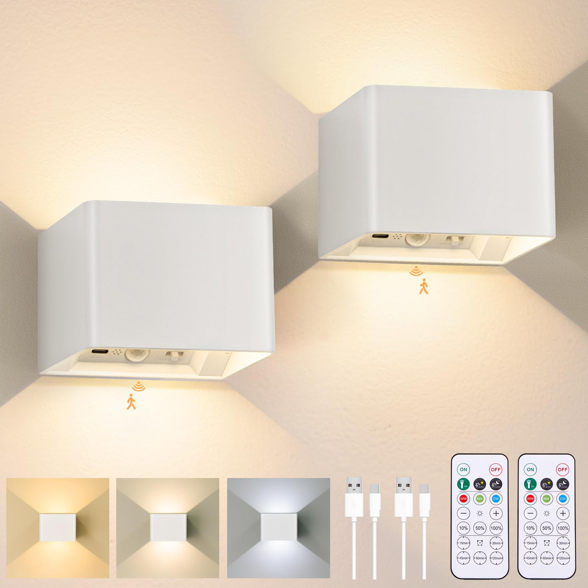 Yochoice motion sensor wall light 2-pack front view for convenient hands-free lighting.