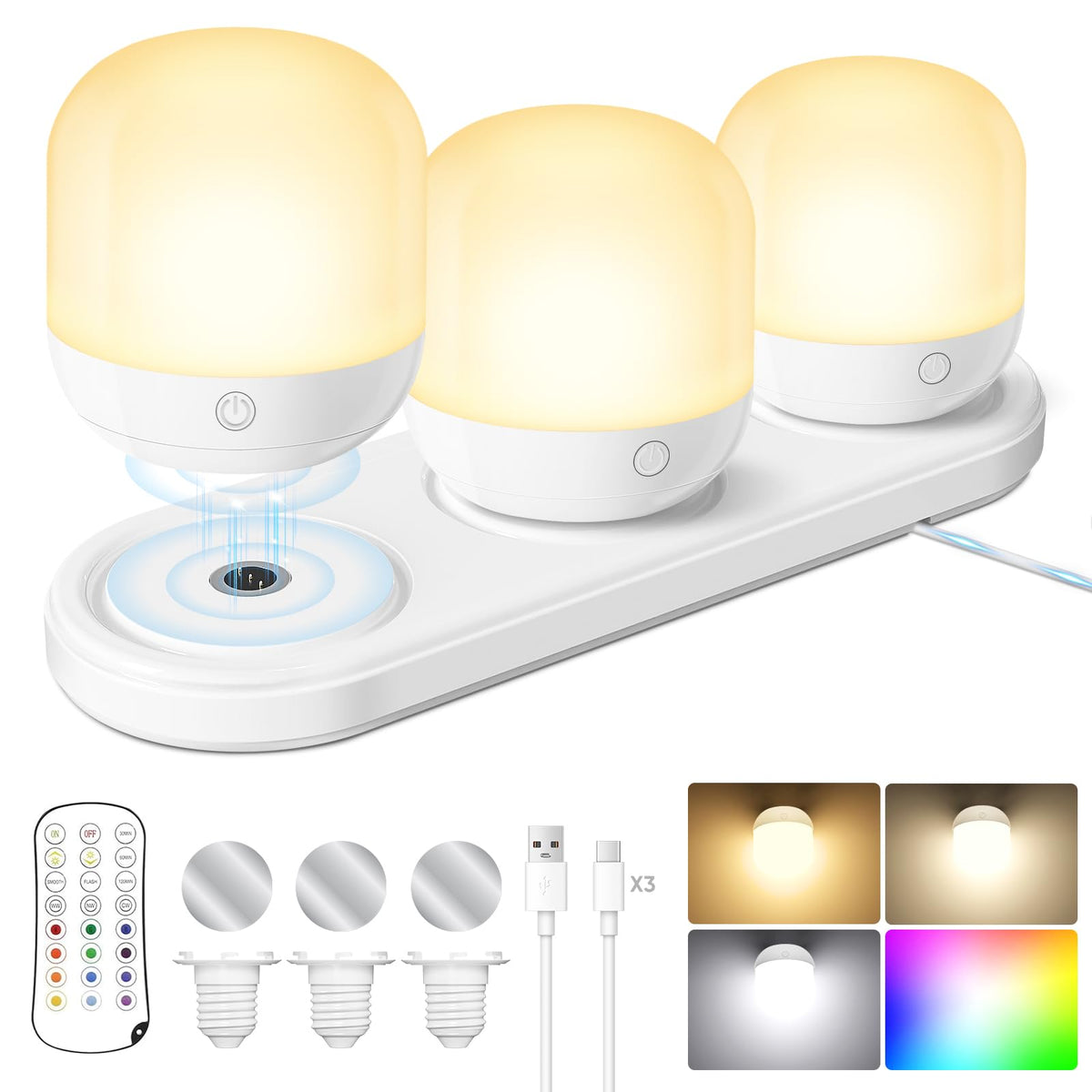 Yochoice rechargeable bulb on magnetic charging station for cordless charging convenience