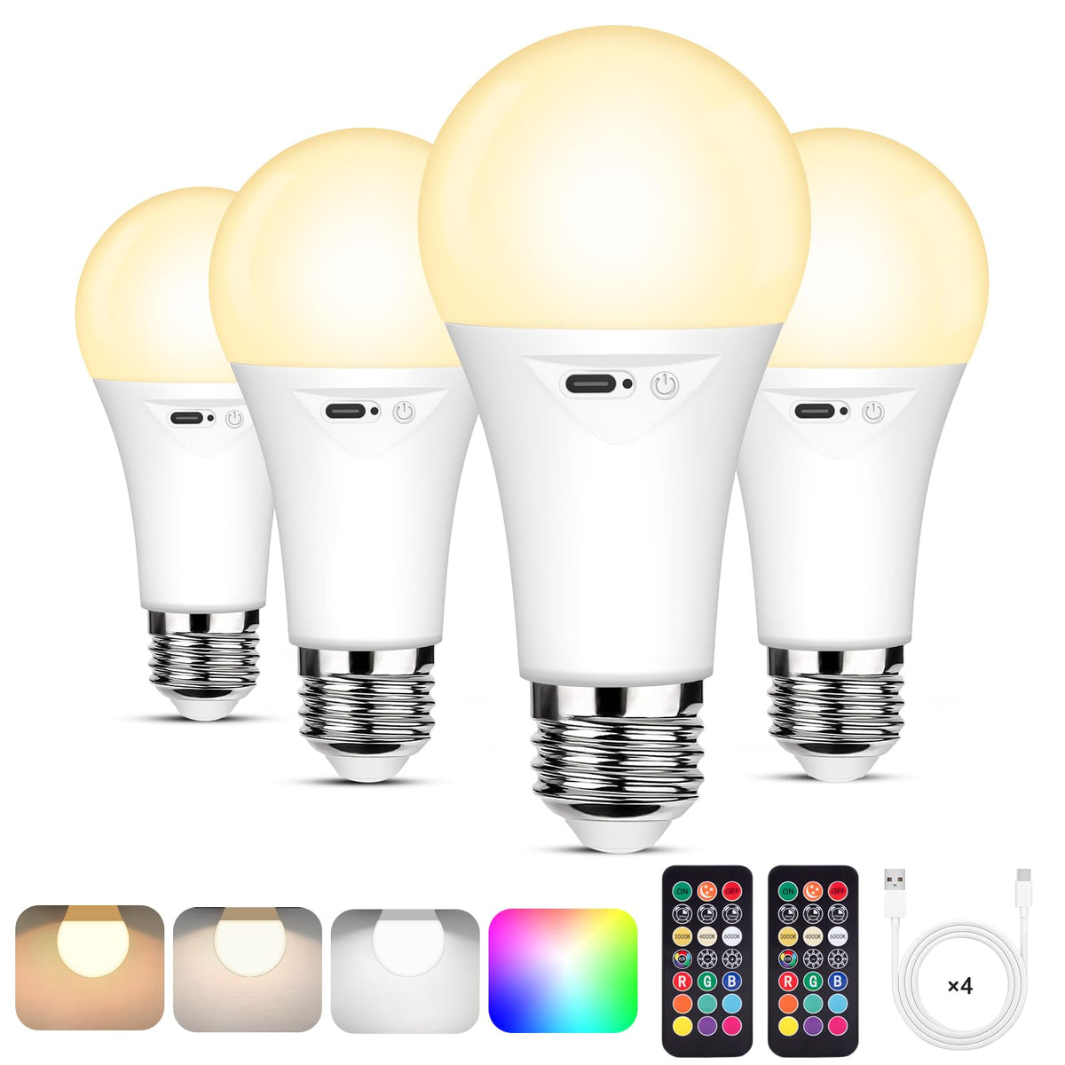 Yochoice rechargeable lightbulb front view showing cordless table lamp usage