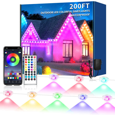 Yocrostar 200FT outdoor lights on eaves provide vibrant color for seasonal decor