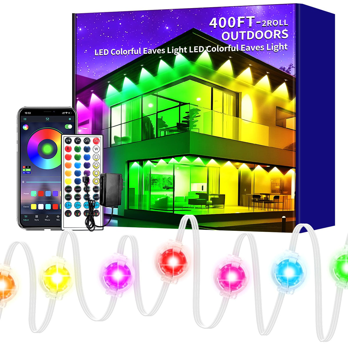 Yocrostar 400ft RGB eave lights for festive outdoor spaces