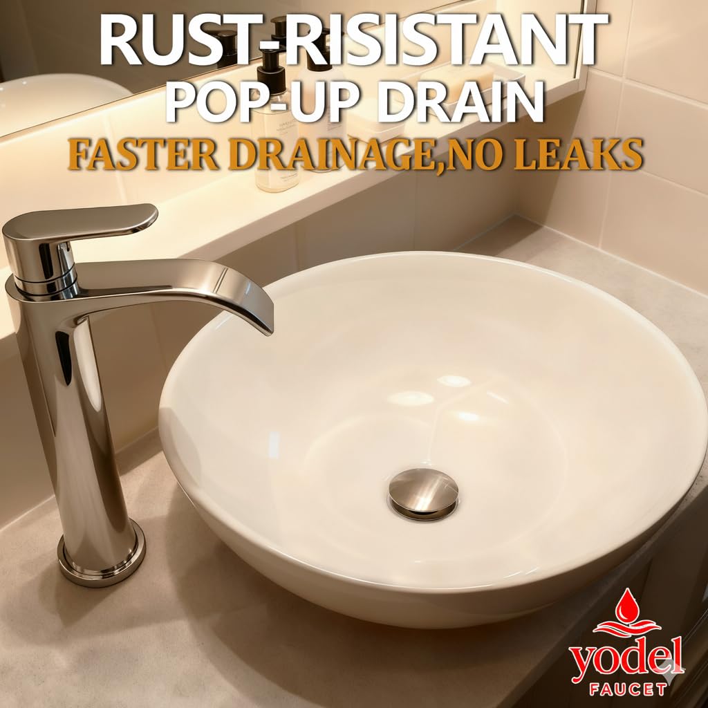Yodel Faucet Brushed Nickel pop-up cap with smooth push-to-close operation