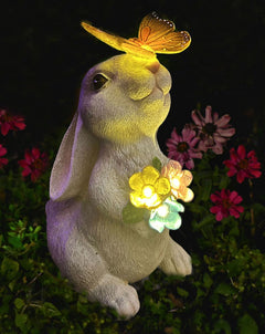 YODY solar rabbit garden statue with LED light brightening nighttime backyard