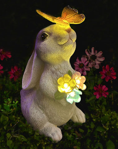 YODY solar rabbit garden statue with LED light brightening nighttime backyard
