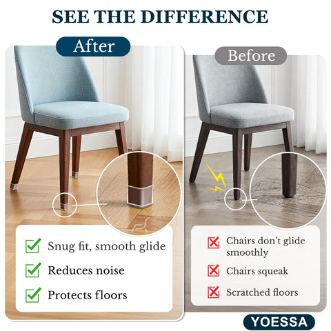 YOESSA clear silicone chair leg caps provide quiet, smooth glides