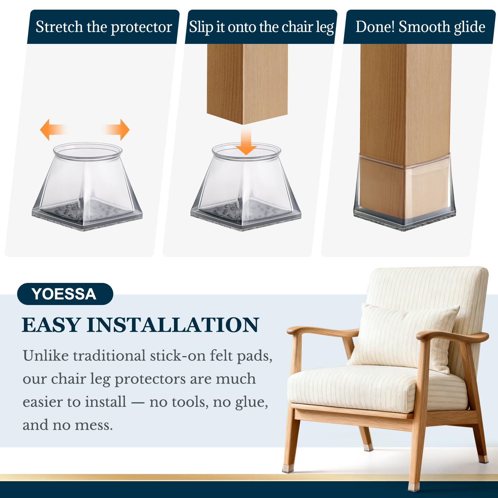 YOESSA square chair protectors shown on dining chair in use
