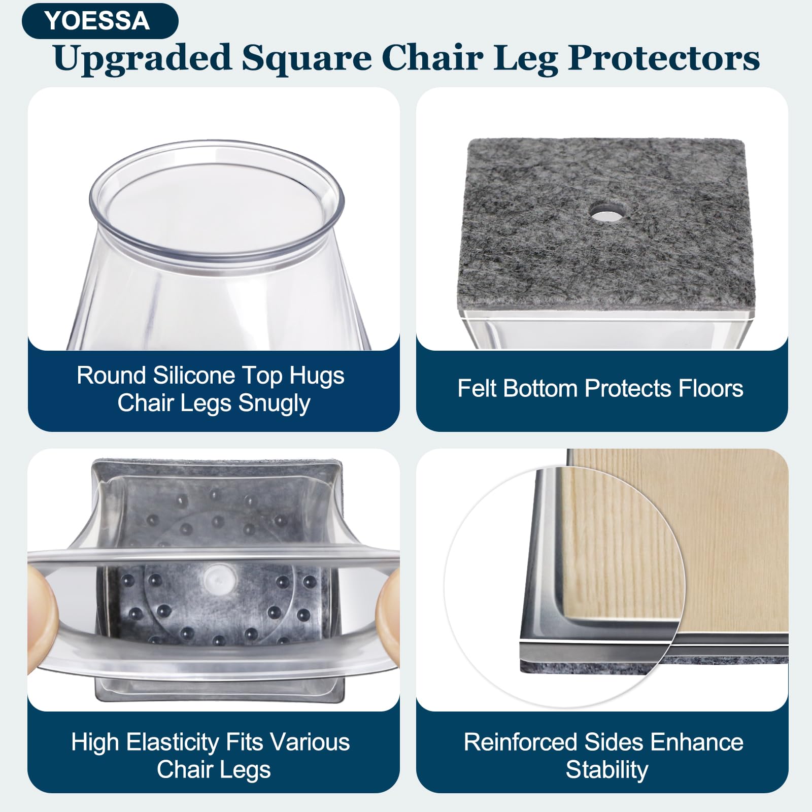 YOESSA soft rounded silicone edge cushions legs and stabilizes chairs
