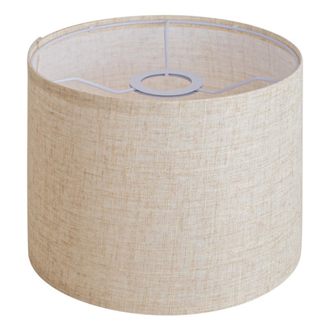 YoflowX beige linen drum lampshade front view showing versatile fit for tables and floors