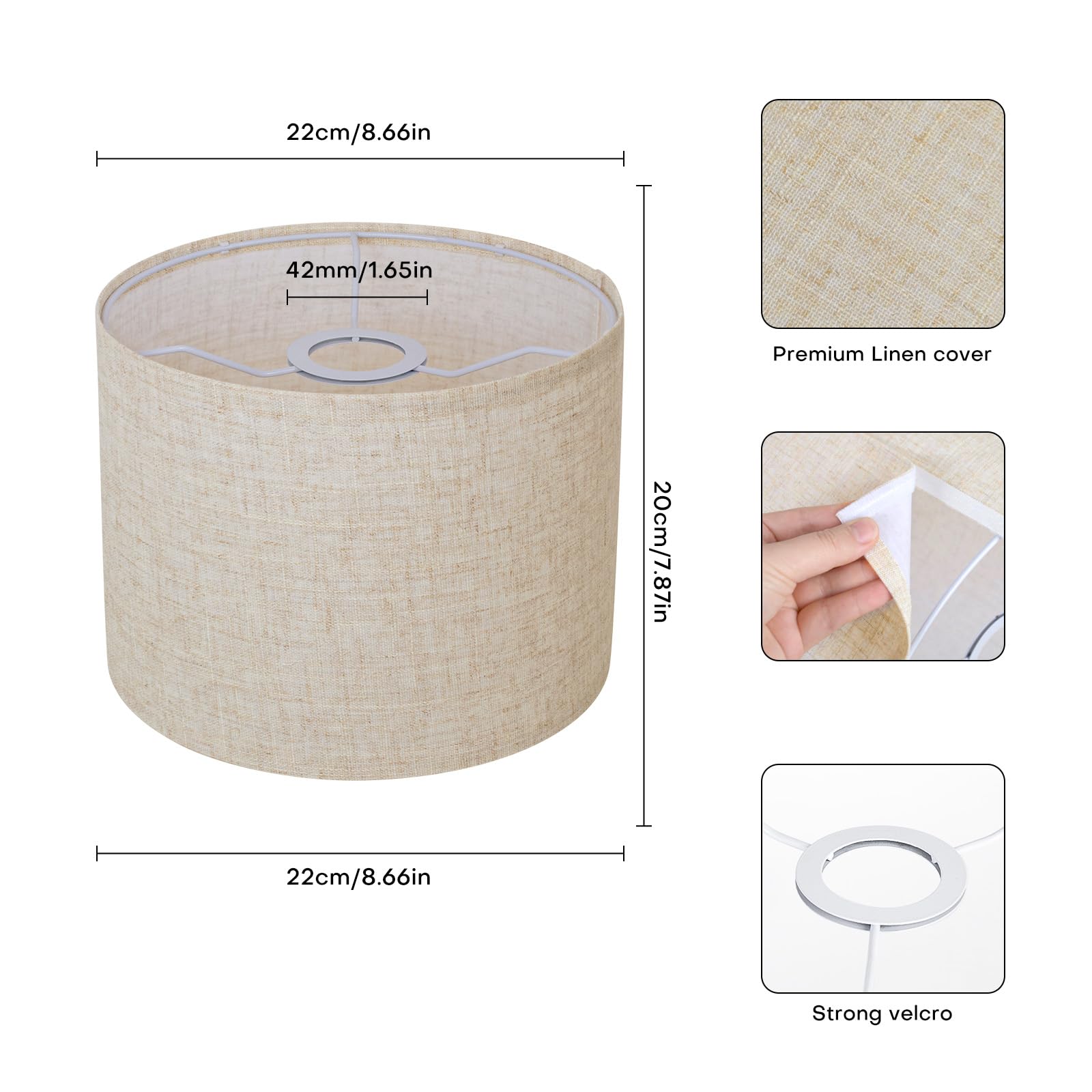YoflowX beige linen drum lampshade side view demonstrates soft diffusion for cozy lighting