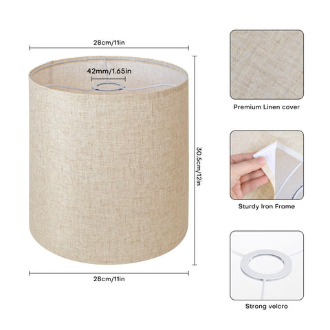 YoflowX beige linen lampshade front view, diffuses warm light softly.