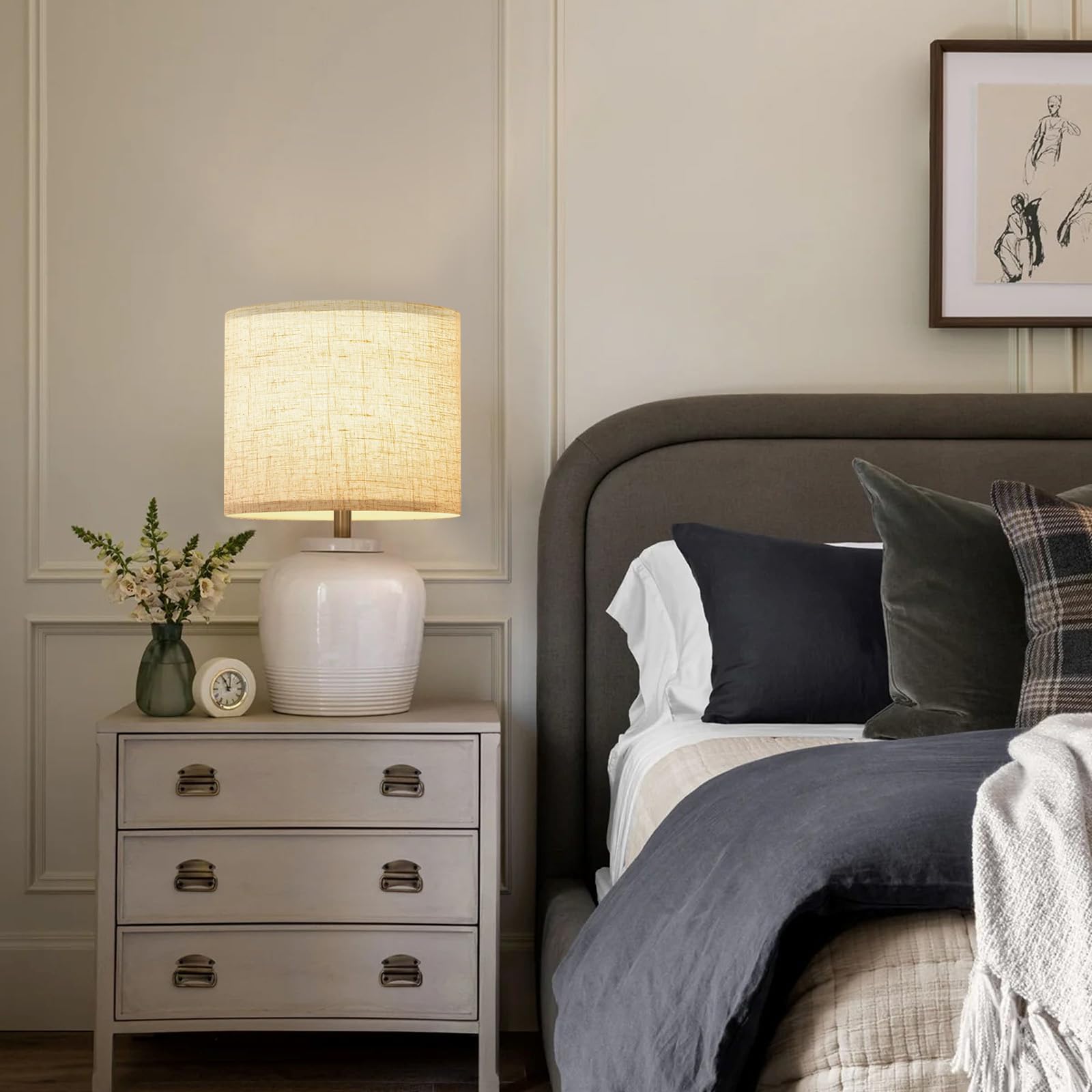 YoflowX lampshade fitting a table lamp base, beige linen