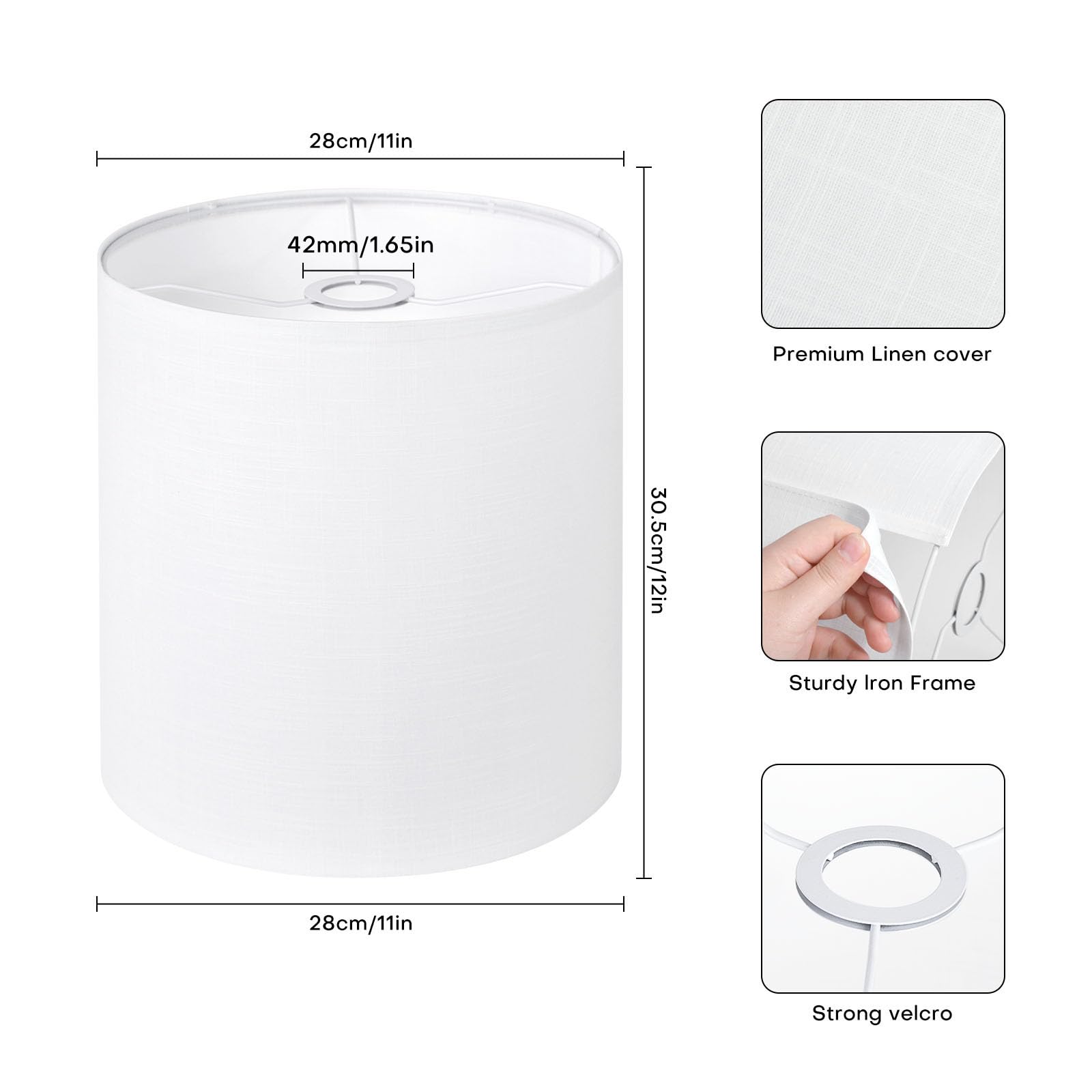 YoflowX white linen tall drum lampshade front view showing natural texture