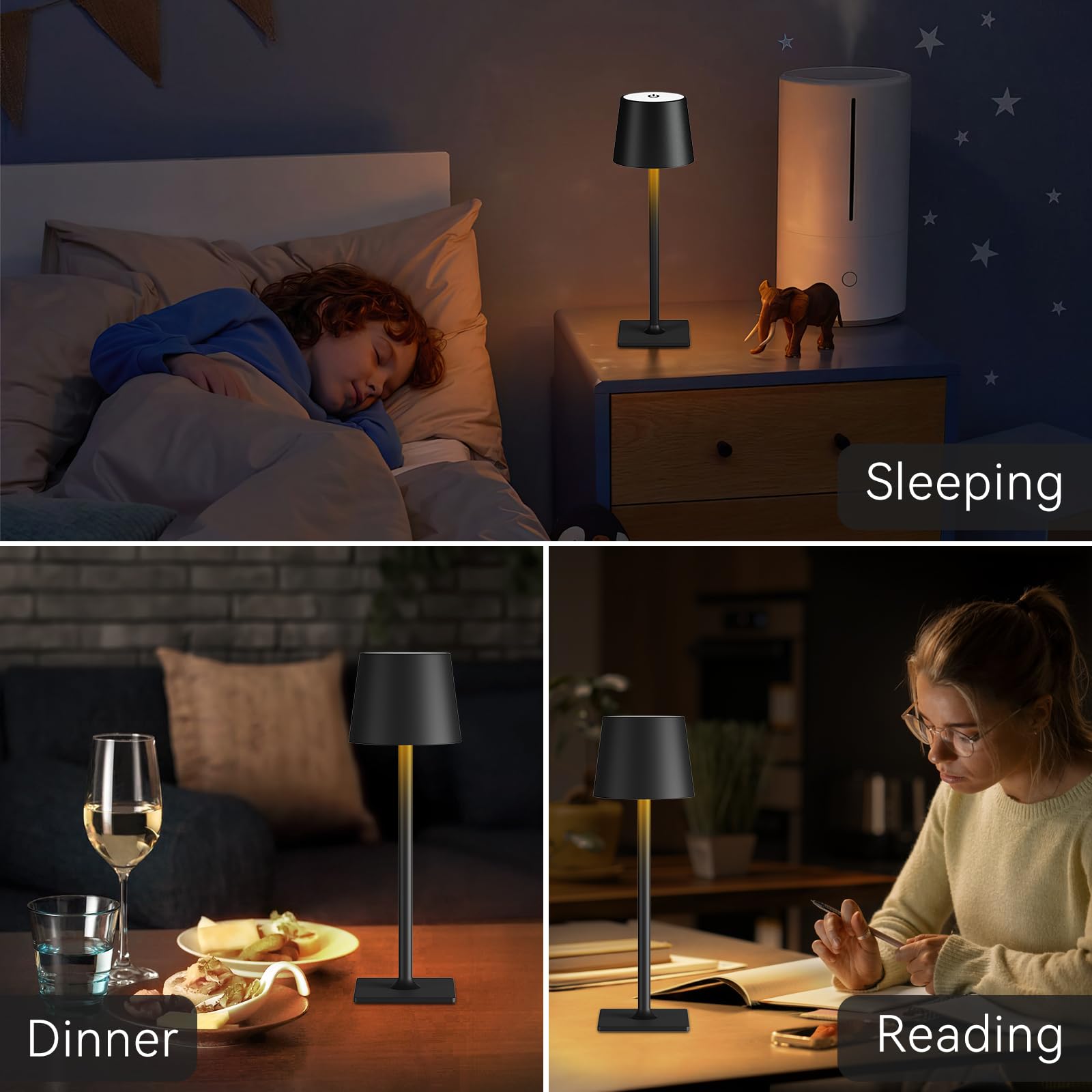 Yogaret battery-powered table lamp with USB-C charging for flexible power