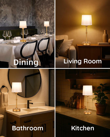 Yogaret table lamp on desk, warm glow ideal for study or workspace.