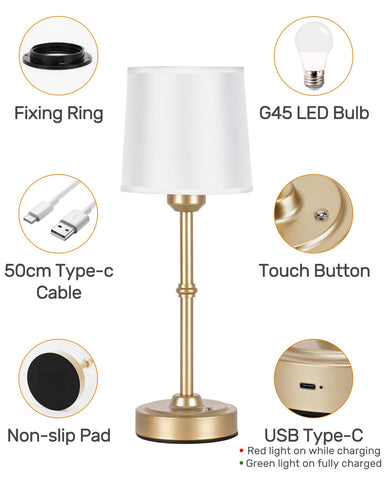 Yogaret portable table lamp for outdoor dining and patio use.