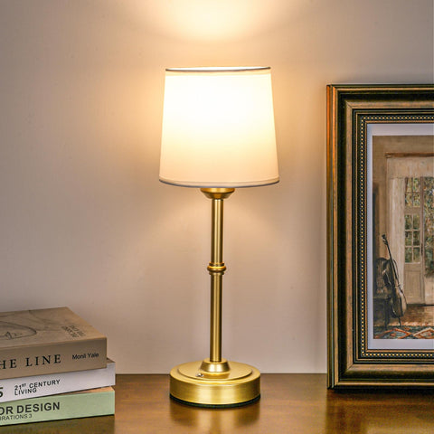 Yogaret Gold LED cordless table lamp, front view, portable lighting for living rooms and patios.