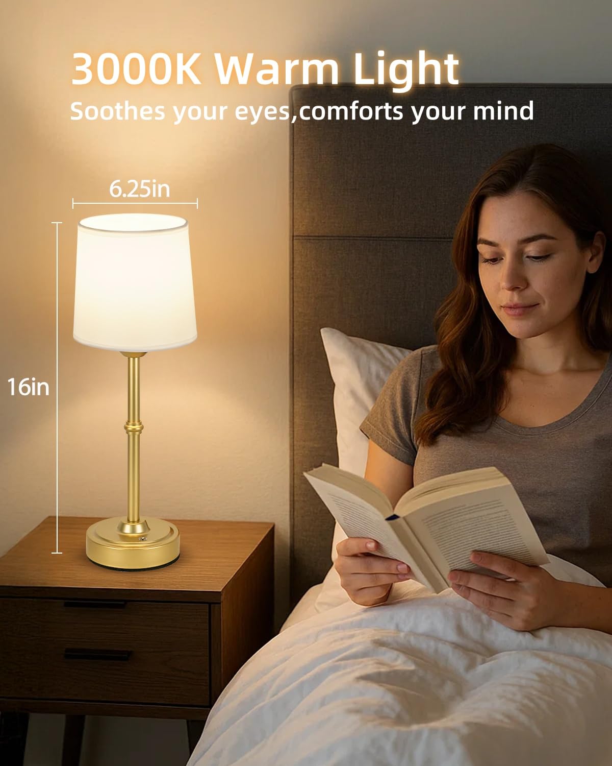 Yogaret cordless table lamp, side view, versatile ambient lighting for dinners and gatherings.
