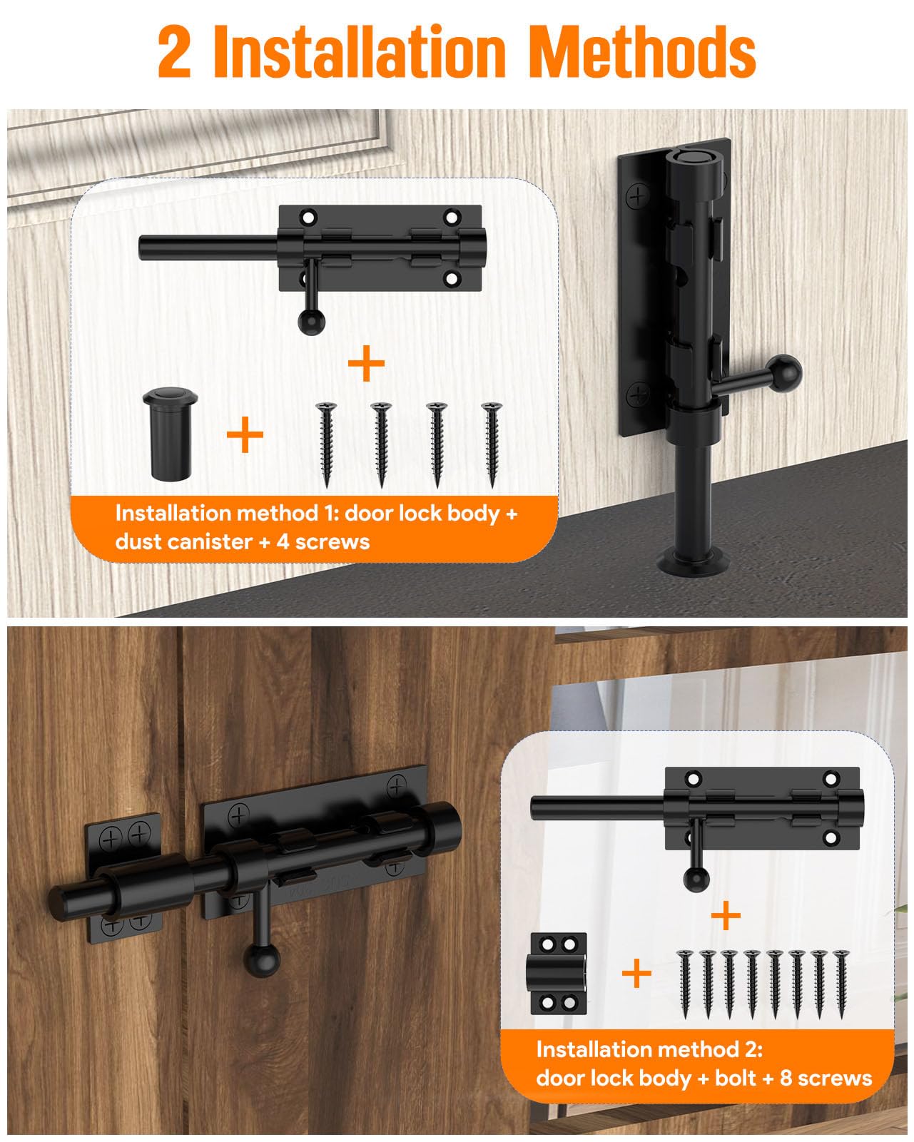 YogePote Barrel Bolt Latch 6in black finish suited for outdoor gates