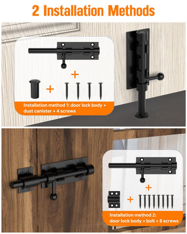 YogePote Barrel Bolt Latch 6in black finish suited for outdoor gates