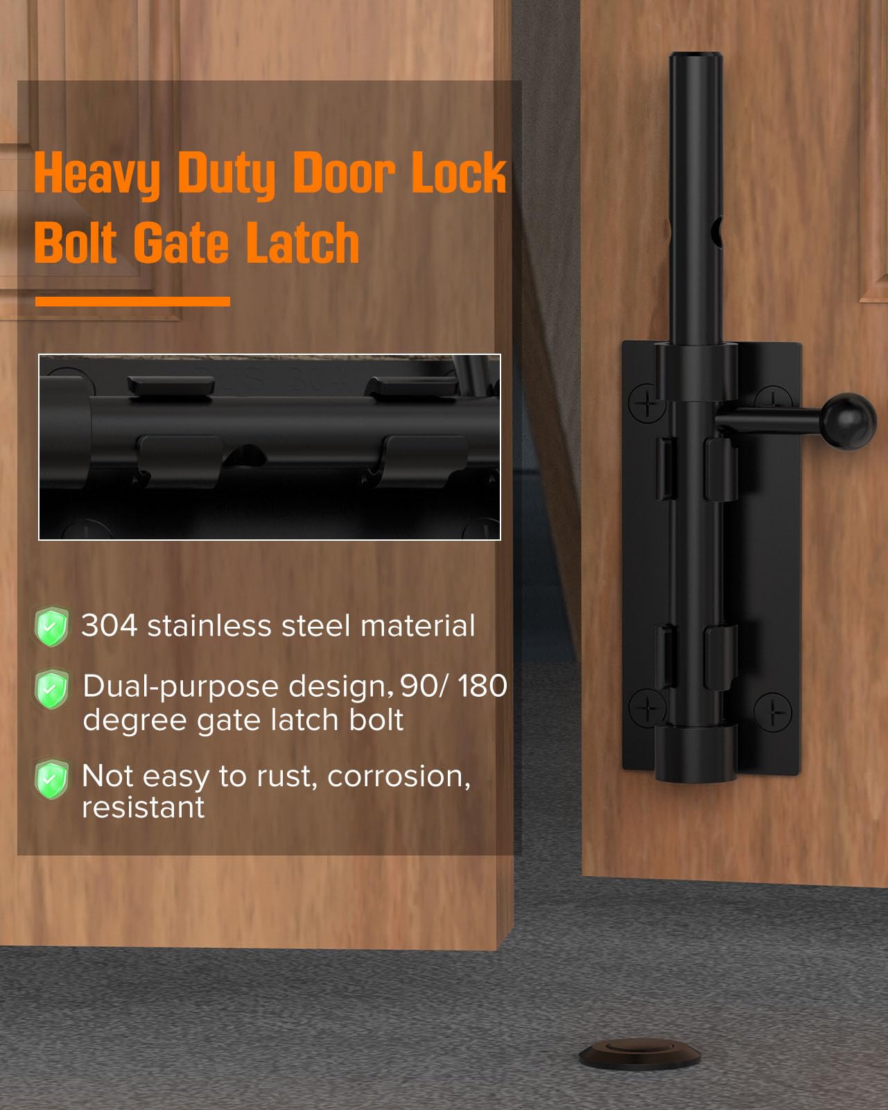 YogePote Barrel Bolt Latch 6in close-up of the solid rod and finish
