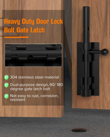 YogePote Barrel Bolt Latch 6in close-up of the solid rod and finish