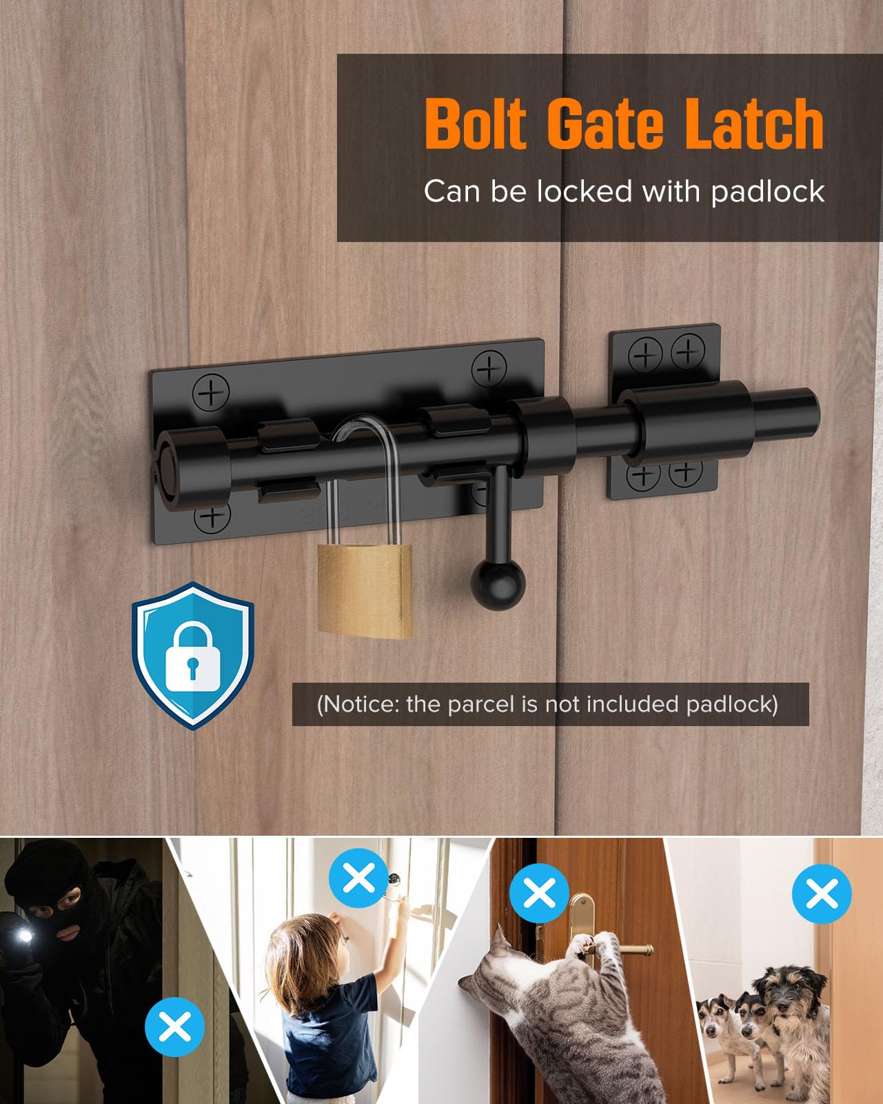 YogePote Barrel Bolt Latch 6in includes mounting screws for DIY setup