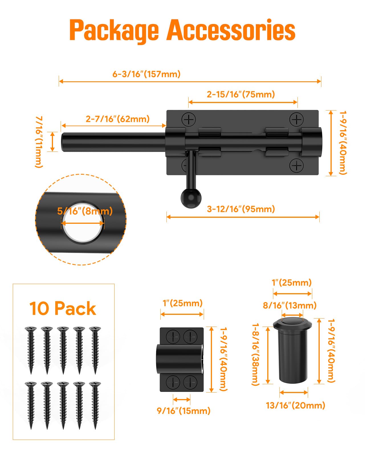 YogePote Barrel Bolt Latch 6in vertical mount on barn doors