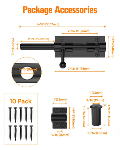 YogePote Barrel Bolt Latch 6in vertical mount on barn doors