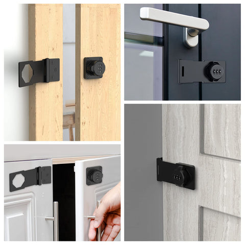 YogePote black combination latch blends with backyard decor.