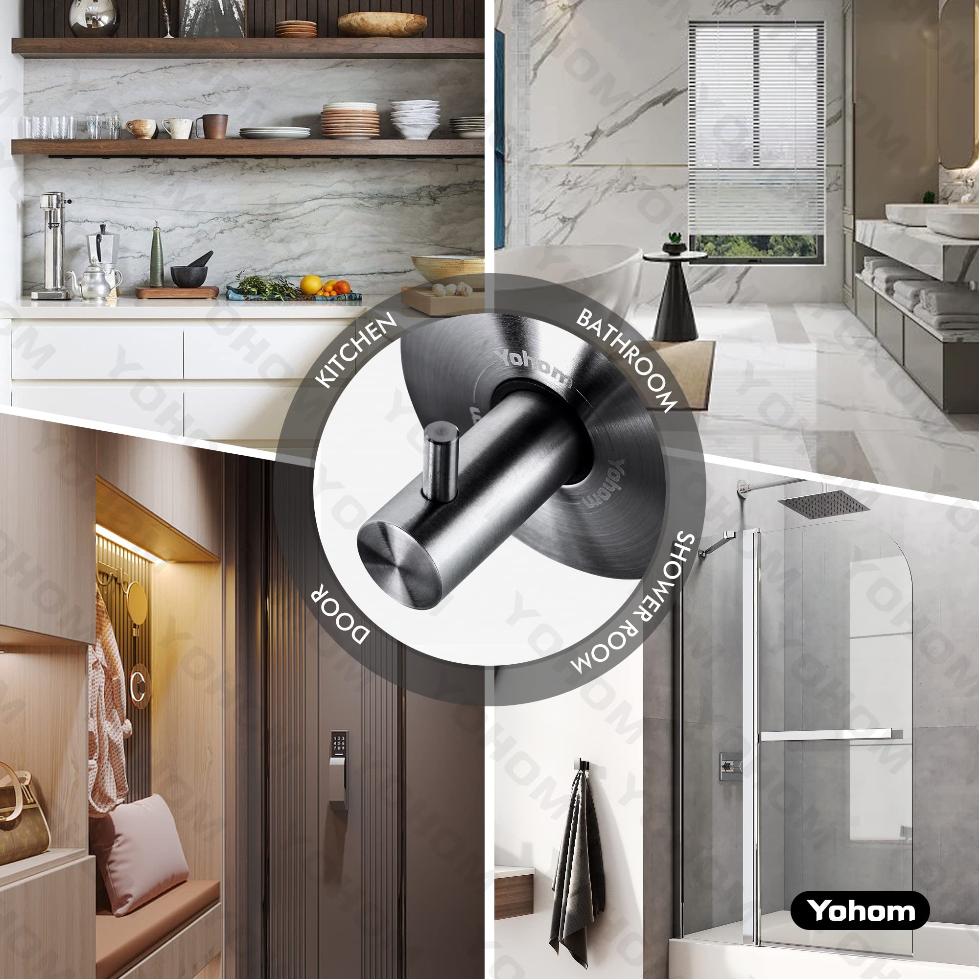 YOHOM towel hook on a glass wall provides quick access after shower.