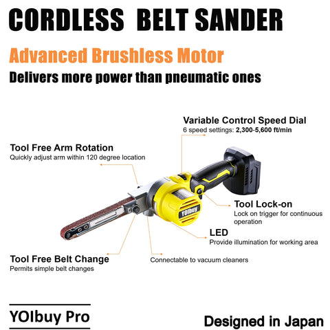YOIbuy PRO belt sander enables quick belt changes for faster workflow.