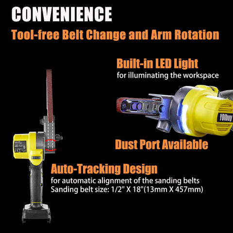 YOIbuy PRO belt sander variable speed dial for precise control.