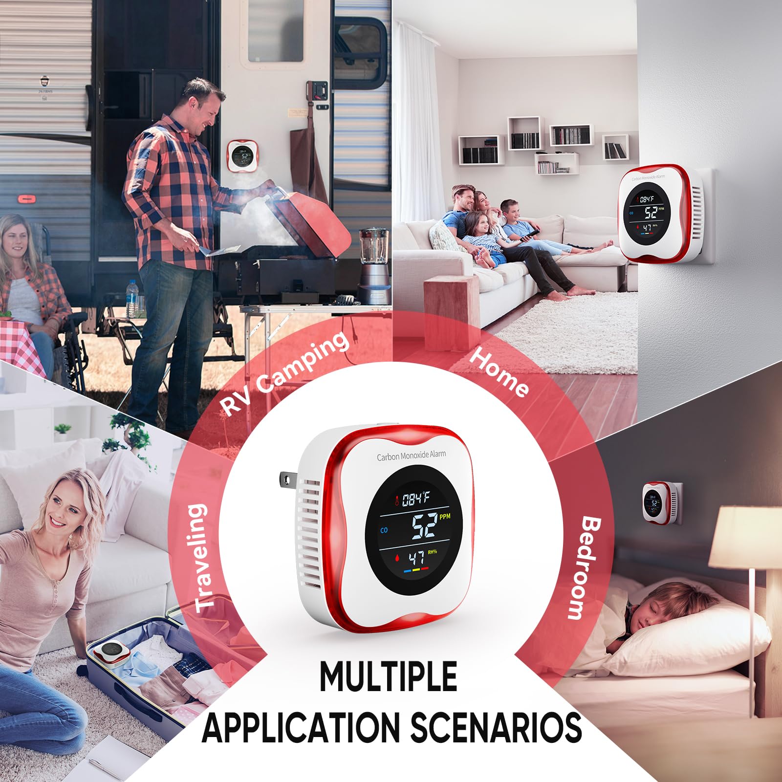 YOJOCK CO detector displays temperature and humidity for situational awareness.