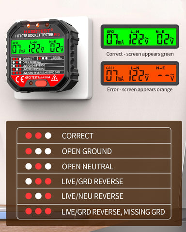 YOJOCK GFCI test button on outlet tester for trip verification