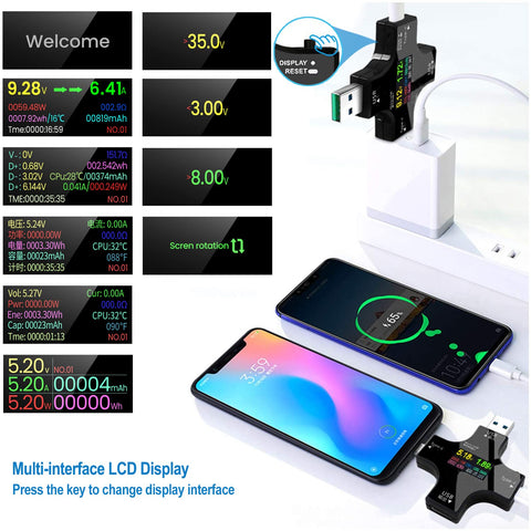 YOJOCK USB-C tester IPS color screen highlights easy glance at power data.