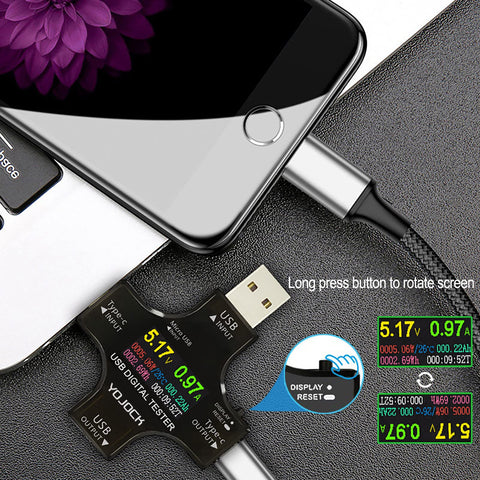YOJOCK USB-C tester compatible with PD/QC and iPhone 13/Pro for quick verification.