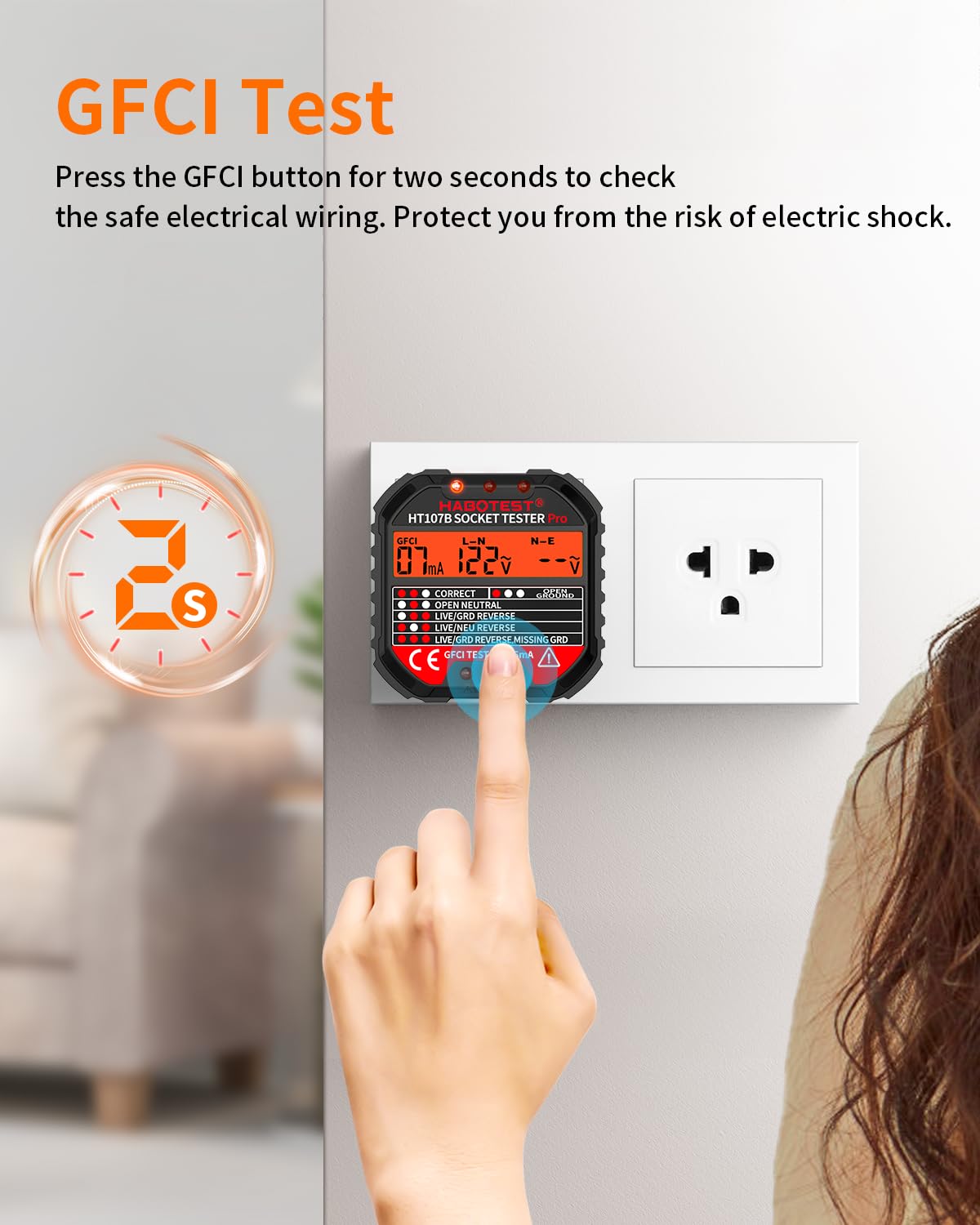 YOJOCK voltage readout displaying actual outlet voltage