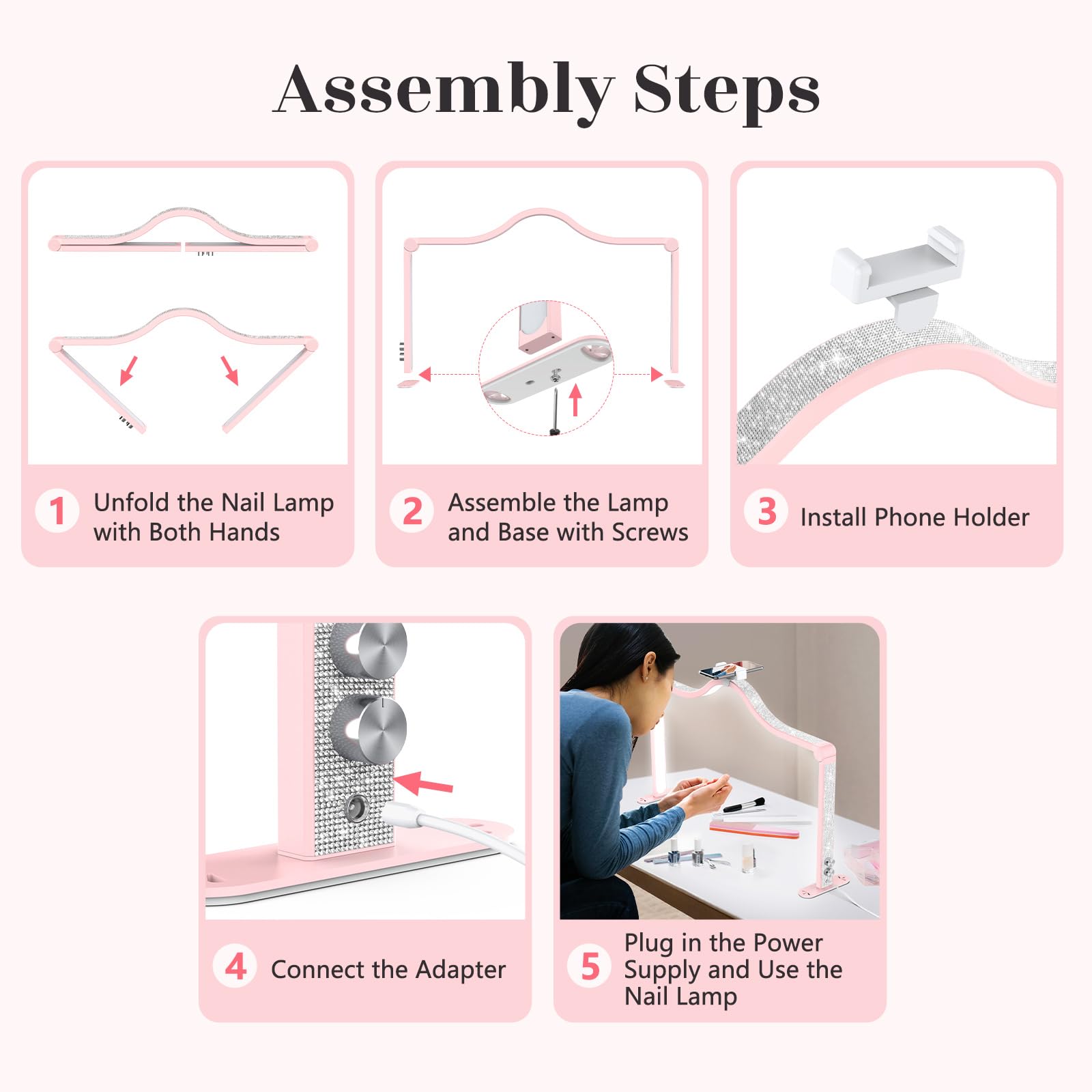 Yokilly Arc Half Moon Light built-in phone holder for capturing nail art moments