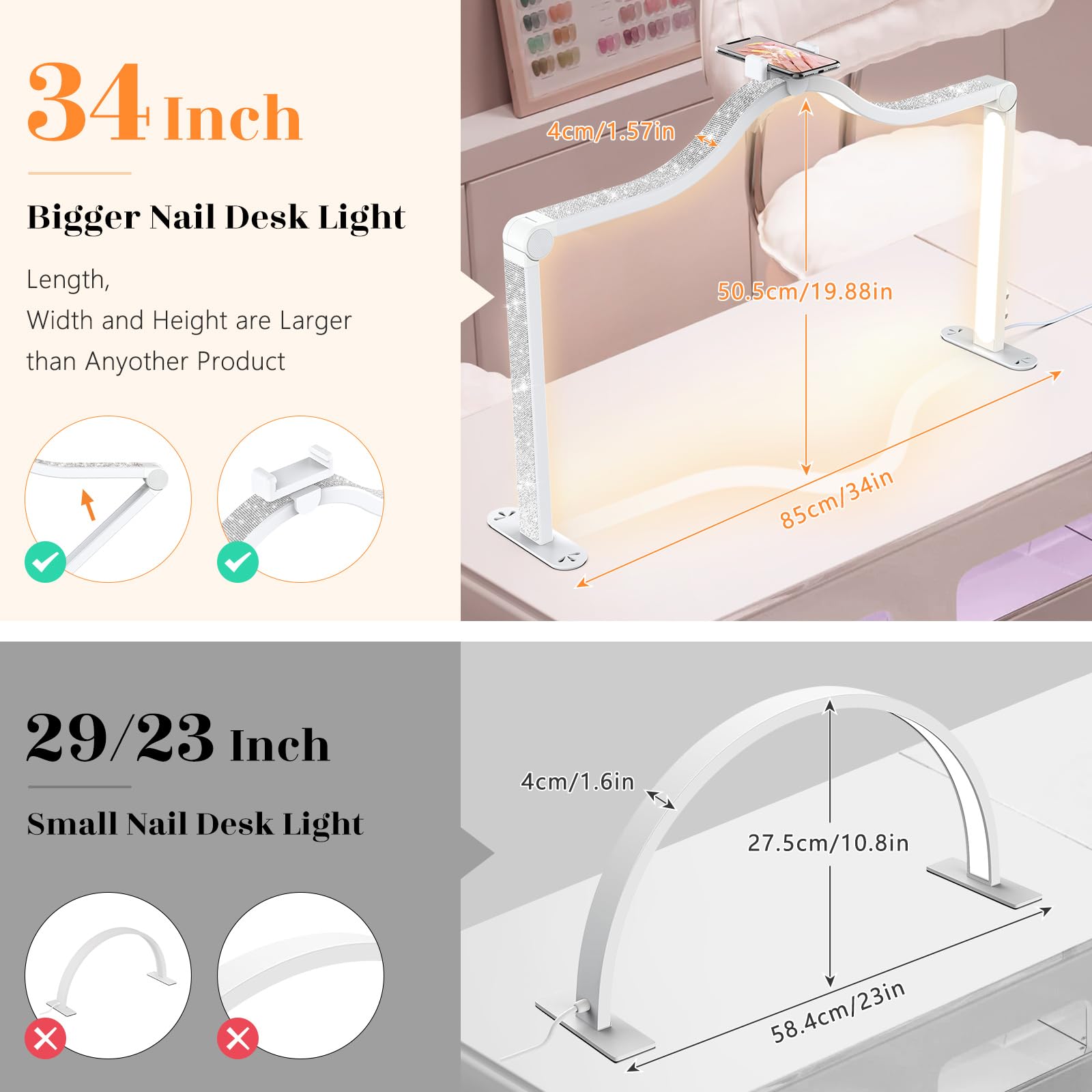 Phone holder on Yokilly Arc Half Moon Light helps record nail art.
