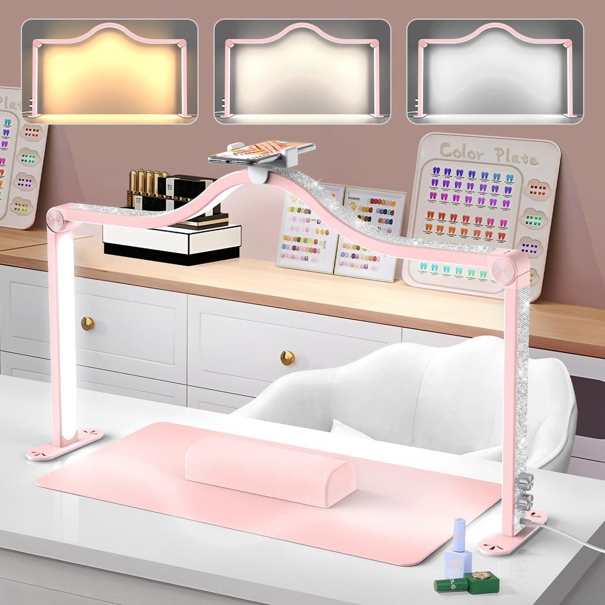 Yokilly Arc Half Moon Light shadow-free 34-inch desk lamp ideal for precise nail art work